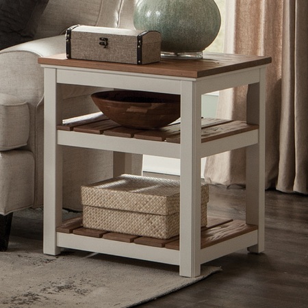 Alaterre Furniture Savannah 2 Shelf End Table, Ivory with Natural Wood Top ASVA02IVW